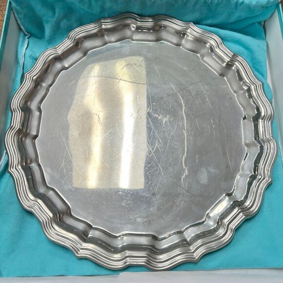 Vintage Tiffany & Co. Handcrafted Pewter Tray/Platter - with Tiffany Bag + Box - Picture 1 of 6
